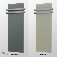 Afbeelding in Gallery-weergave laden, Een Ecosun GS verwarmingspaneel met een handdoekendrager voor in een badkamer