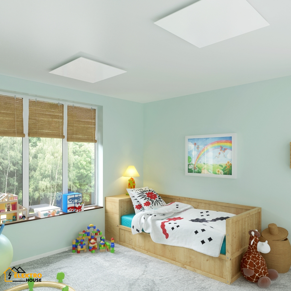 De Ecosun glaspaneel verwarming in een slaapkamer