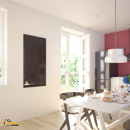 Een huiskamer met Ecosun glaspaneel verwarming