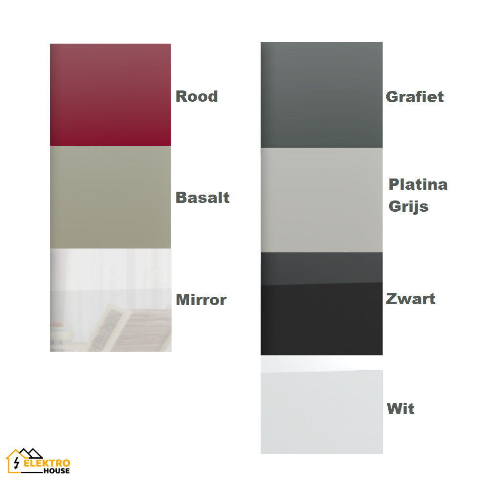 Verschillende kleuren versies van de Ecosun glaspaneel verwarming